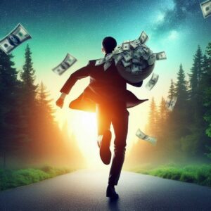 Na ilustracji widać człowieka, który biegnąć opuszcza banknoty. Jest to alegoria zachowku.